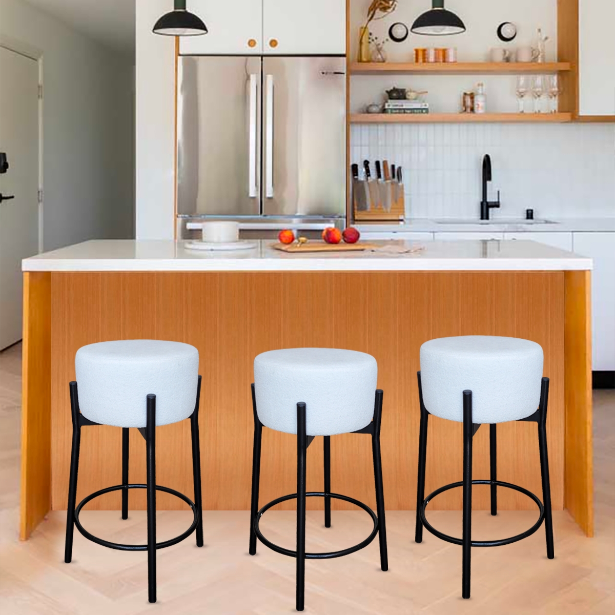 Kit 2 Banquetas para Cozinha Bar Balcão Bistrô Bancada Bouclê Média Branca