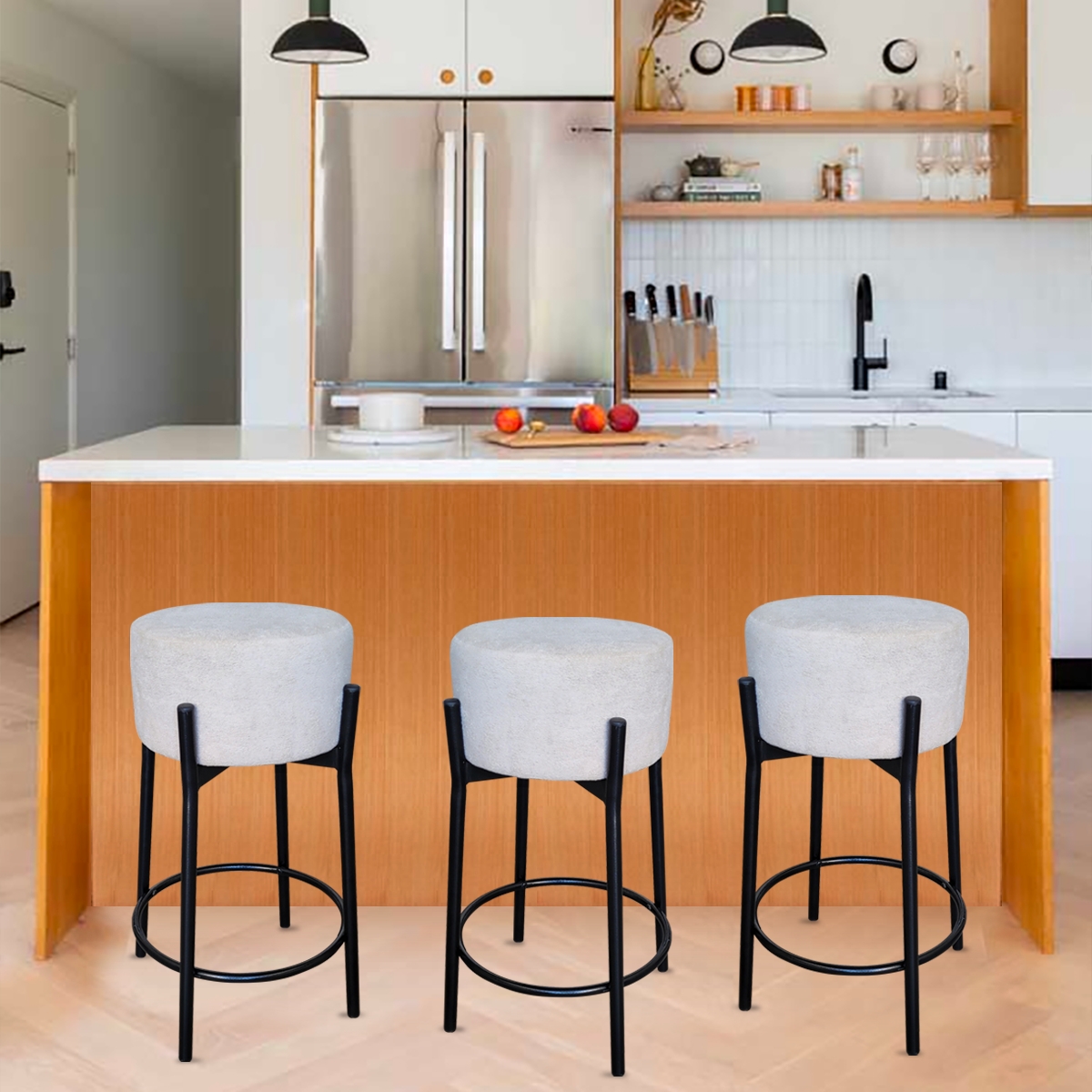 Kit 2 Banquetas para Cozinha Bar Balcão Bistrô Bancada Bouclê Média Gelo