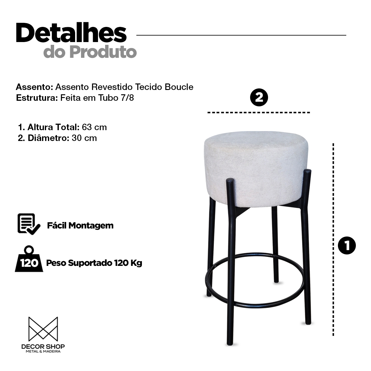 Kit 2 Banquetas para Cozinha Bar Balcão Bistrô Bancada Bouclê Média Gelo