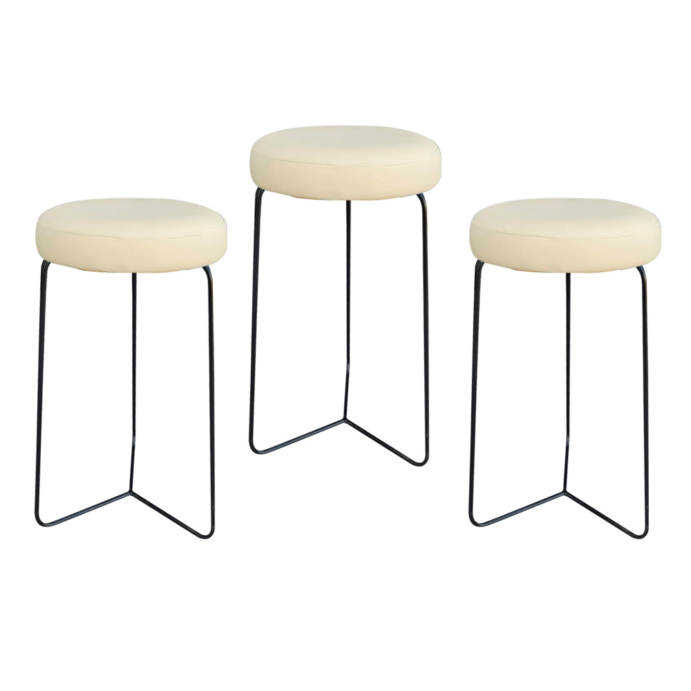 Kit 3 Banqueta Banco Aço Média Cozinha Bar Balcão 60cm Bege