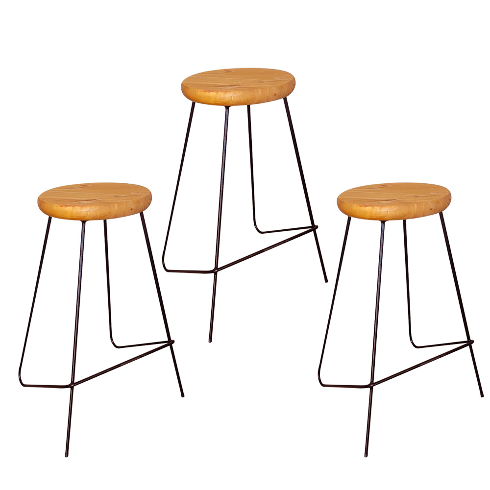 Kit 3 Banqueta Banco Aço Média Cozinha Bar Balcão 61cm Pinus