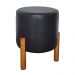 Puff Banqueta Redondo Pé Madeira Corino Preto Sala Quarto