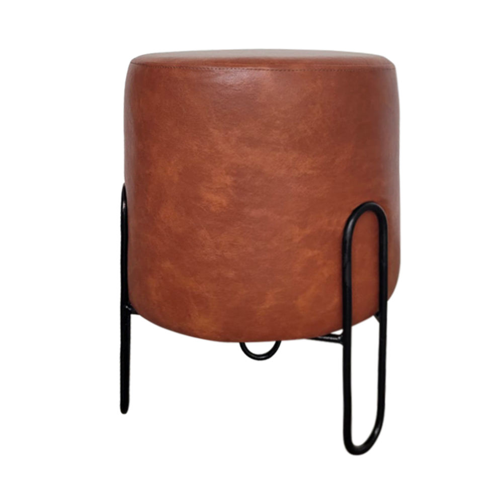 Puff Banqueta Redondo de Ferro Couro Sintético Whisk Sala Quarto