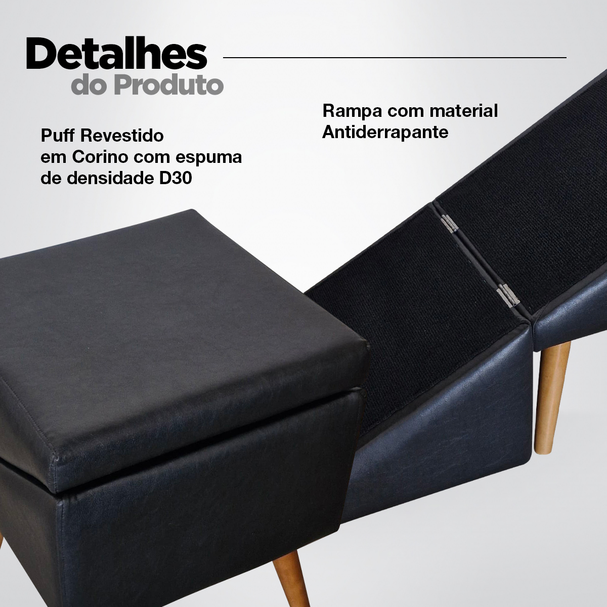 Rampa Escada Pet Móvel Puff Cachorro Gato Antiderrapante Preta