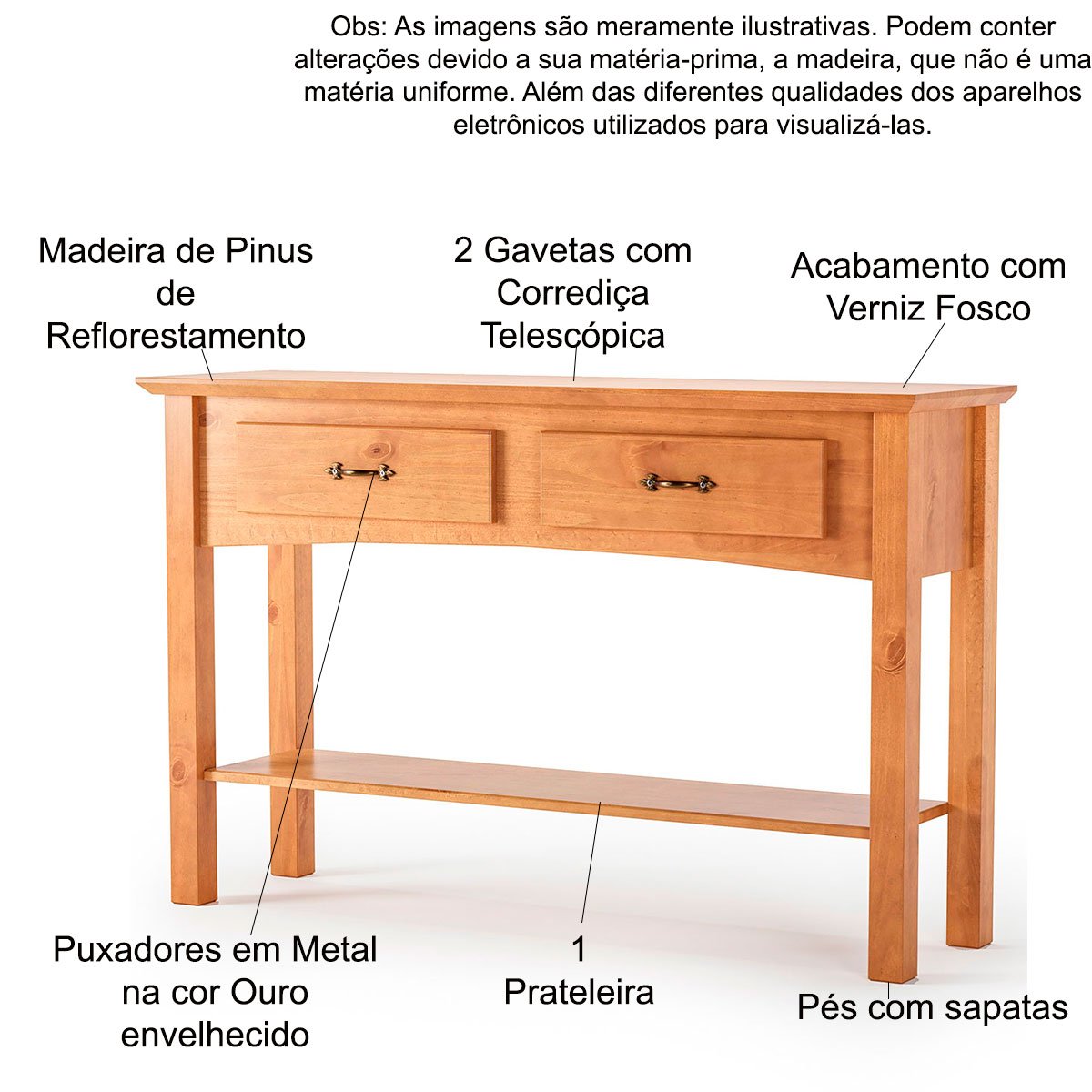 Aparador e Mesa de Centro 100% Madeira para Sala Bella  Carvalho Fosco