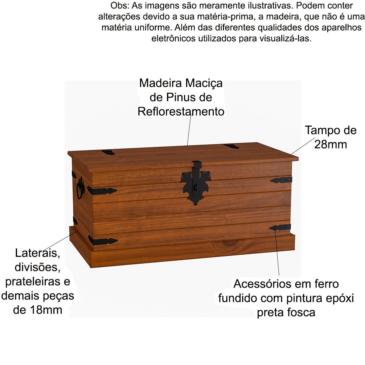 Baú Multiuso de Madeira Maciça Imperial 94 cm Imbuia Fosco