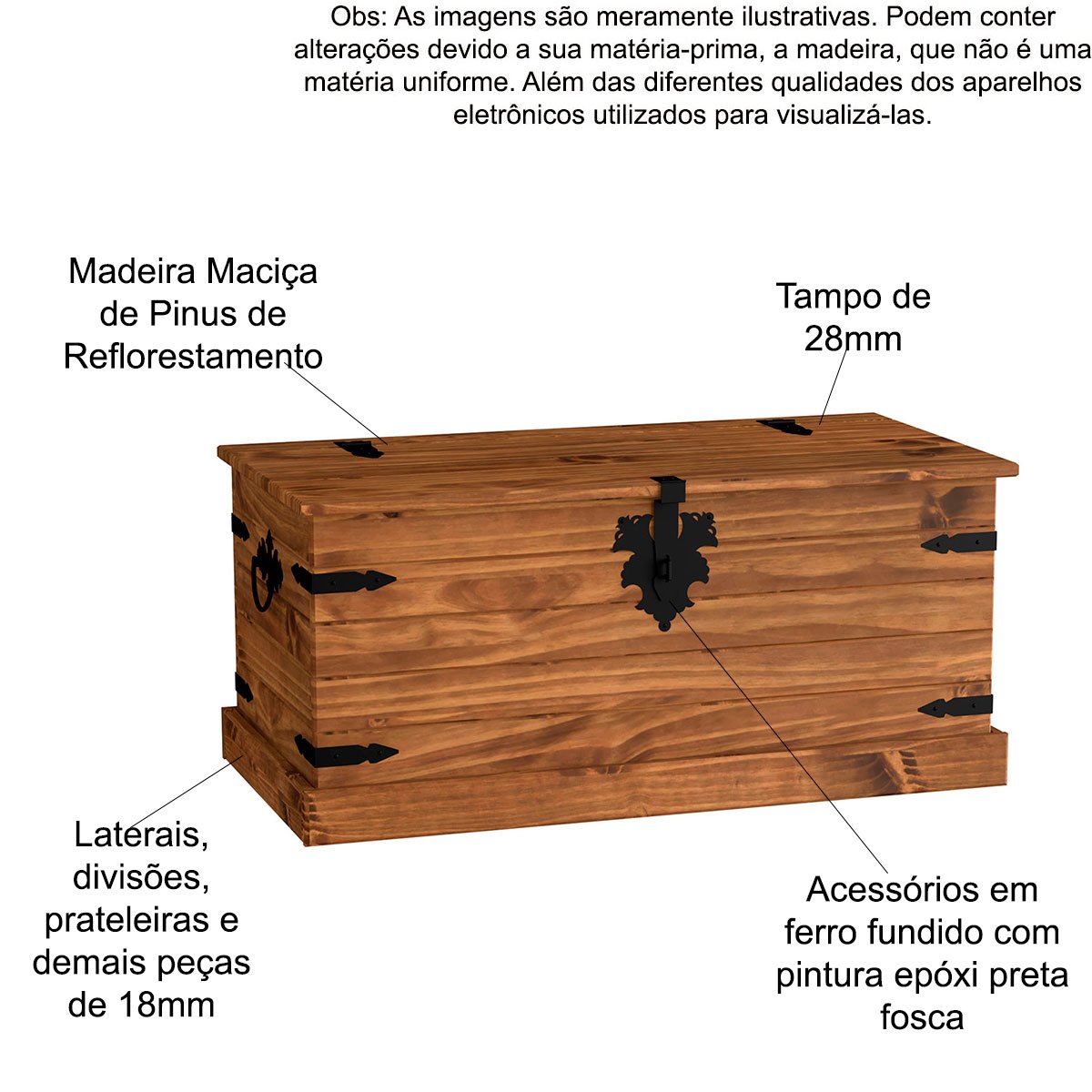 Baú Multiuso de Madeira Maciça Rustic Line 94 cm Cera