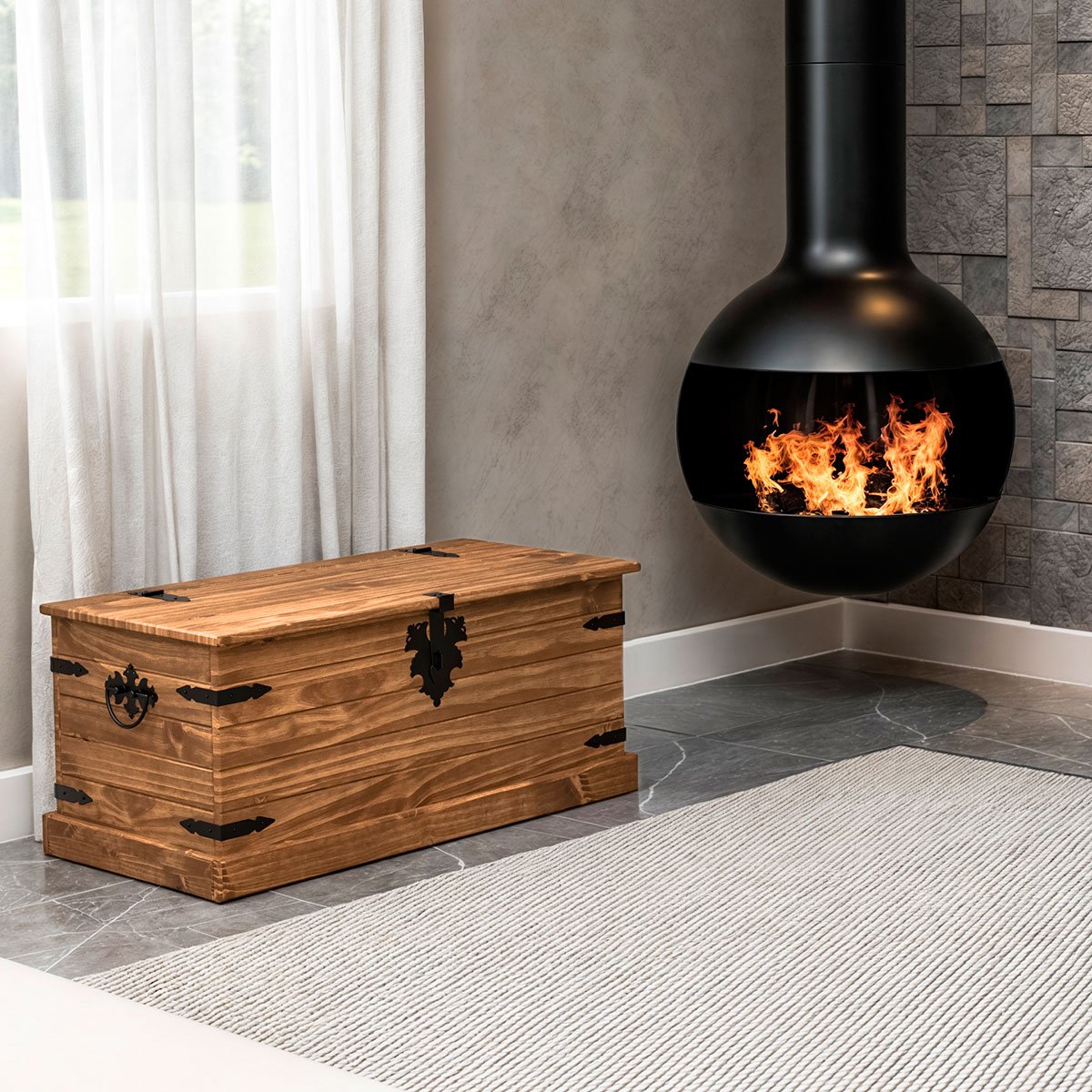 Baú Multiuso de Madeira Maciça Rustic Line 94 cm Cera