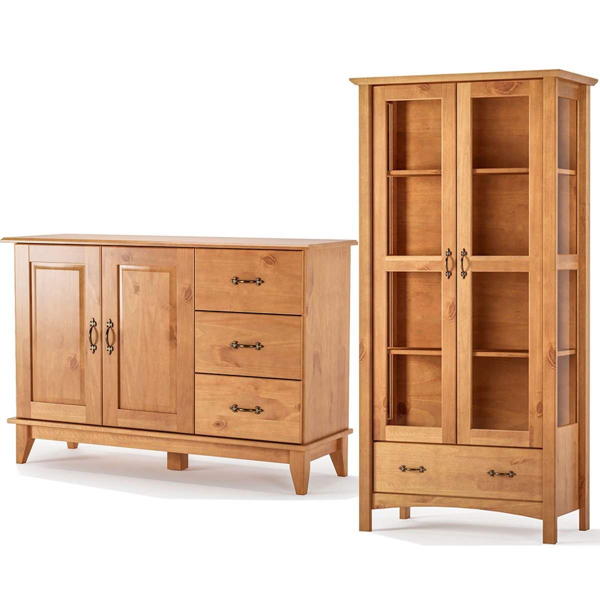 Buffet Aparador 2 Portas 3 Gav. 120 cm e Cristaleira 2 Portas Bella Carvalho Fosco