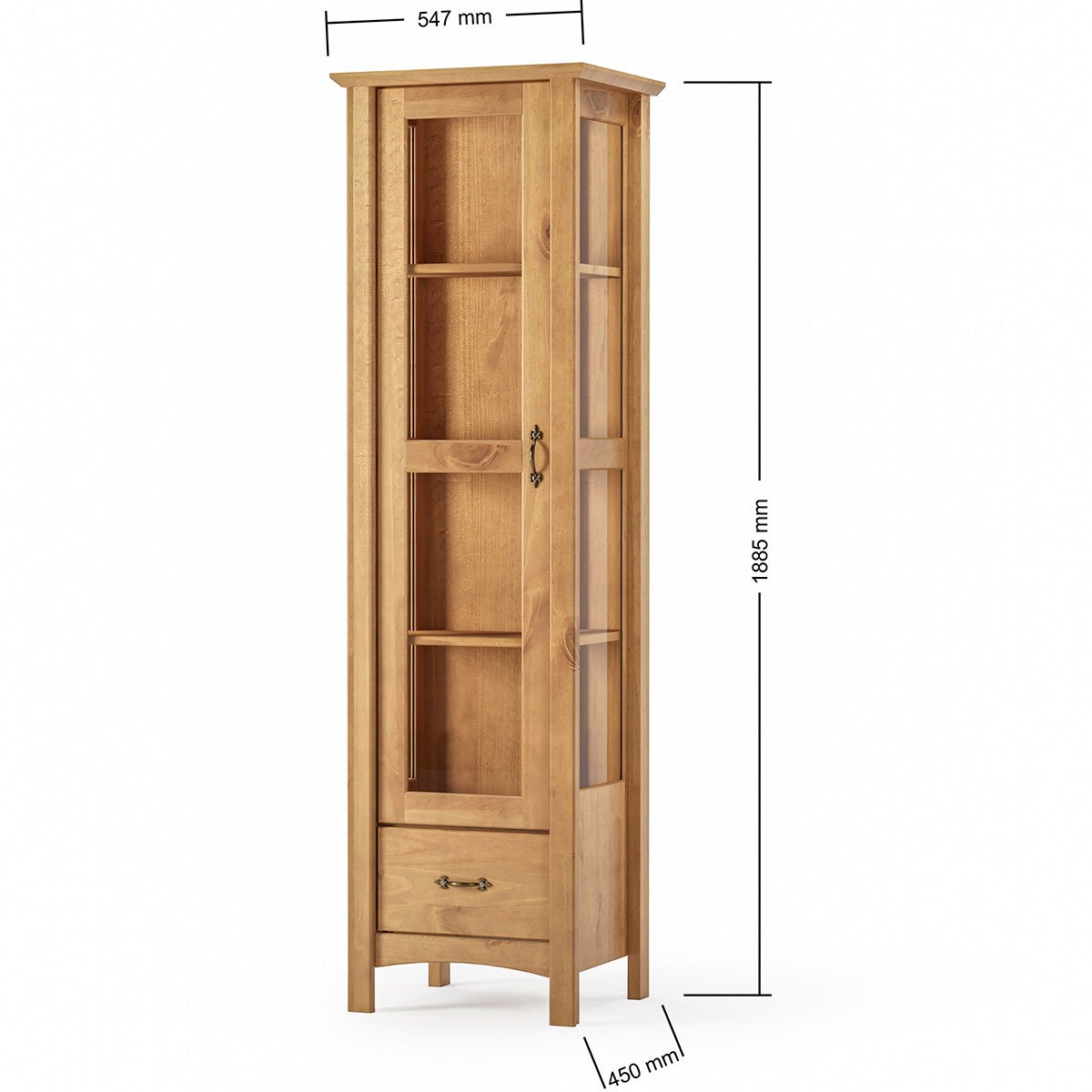 Buffet Aparador 2 Portas 93 cm e Cristaleira 1 Porta Madeira Maciça Bella Carvalho Fosco