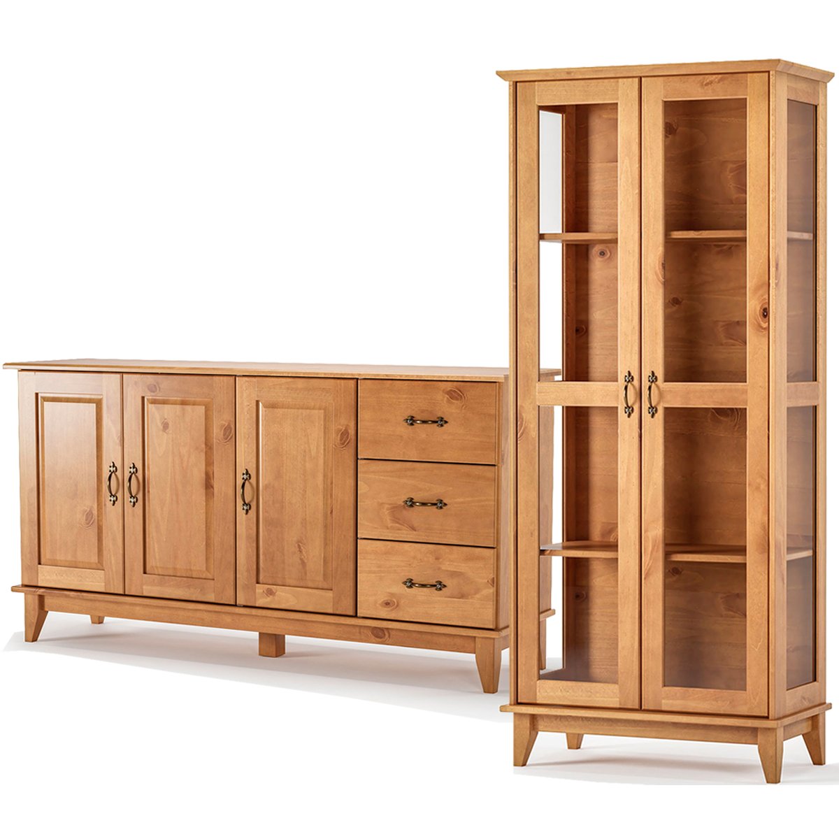 Buffet Aparador 3 Portas 3 Gav. 156 cm e Cristaleira 2 Portas Bella Slim Carvalho Fosco