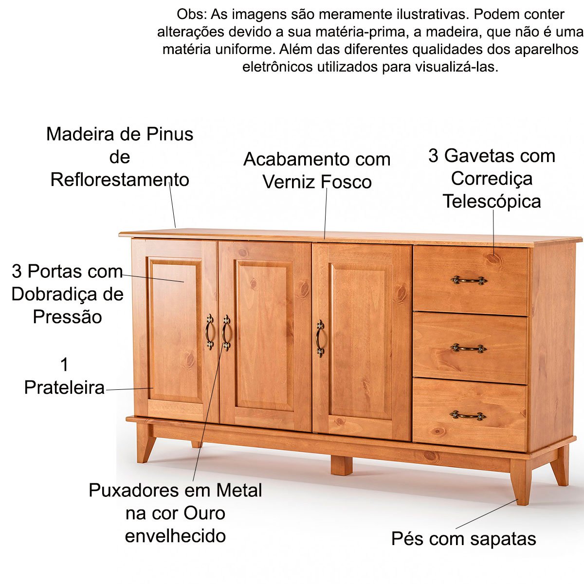 Buffet Aparador 3 Portas 3 Gav. 156 cm e Cristaleira 2 Portas Bella Slim Carvalho Fosco