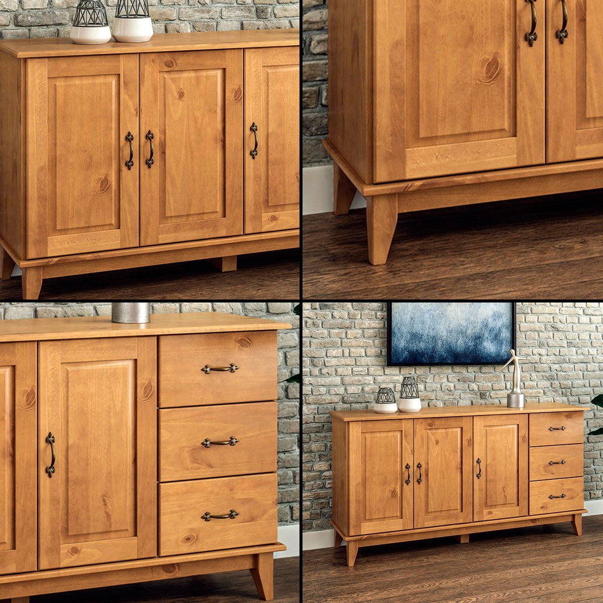 Buffet Aparador 3 Portas 3 Gav. 156 cm e Cristaleira 2 Portas Bella Slim Carvalho Fosco