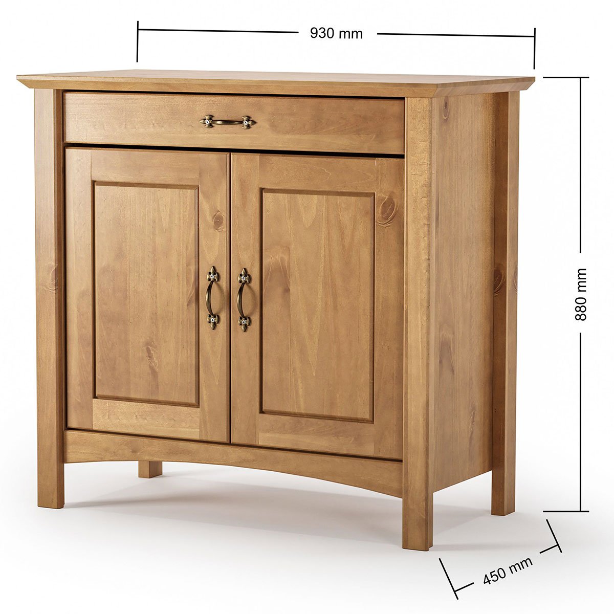 Buffet Aparador Madeira Maciça 2 Portas 1 Gaveta 93 cm Bella Carvalho Fosco
