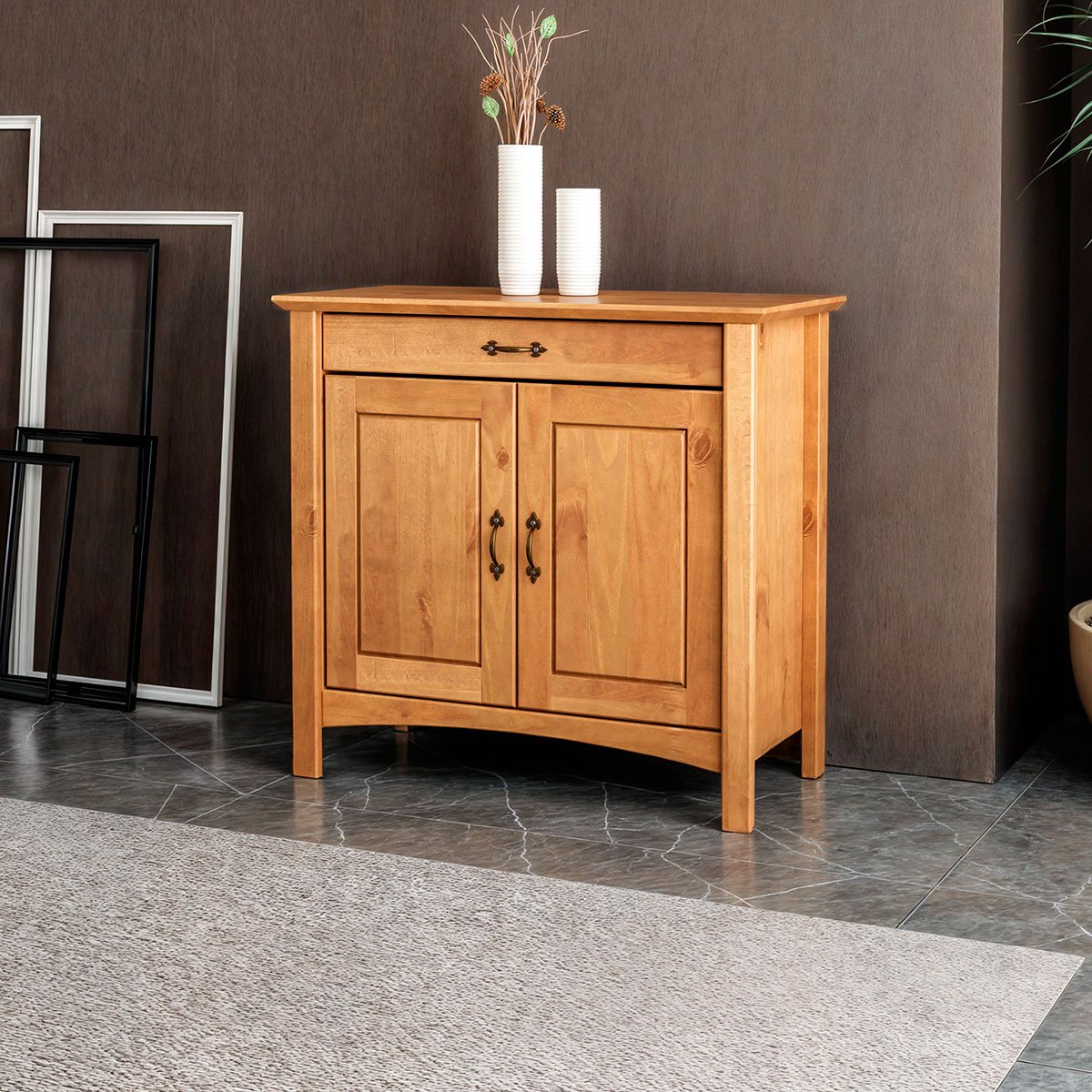 Buffet Aparador Madeira Maciça 2 Portas 1 Gaveta 93 cm Bella Carvalho Fosco