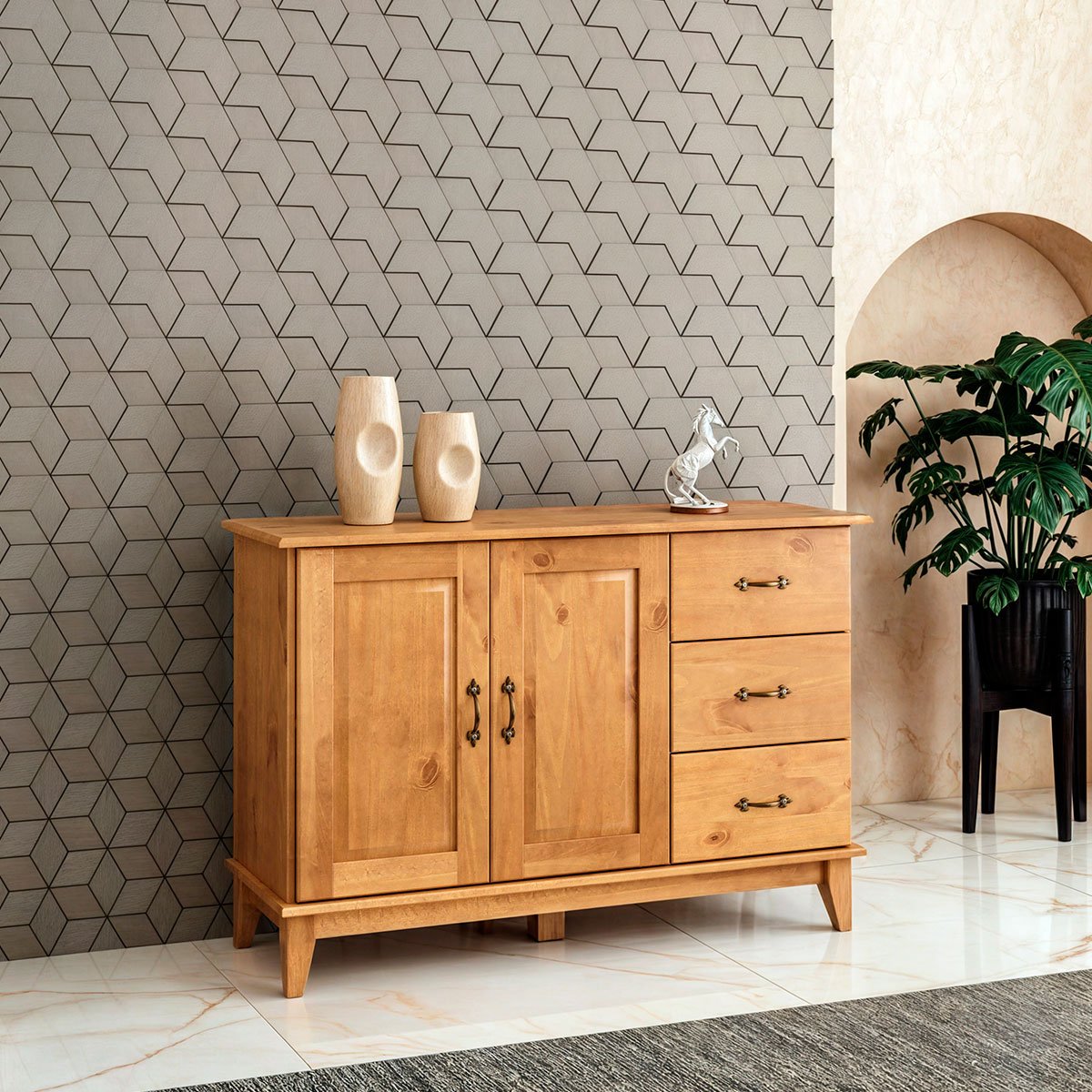 Buffet Aparador Madeira Maciça 2 Portas 3 Gav. 120 cm Bella Carvalho Fosco