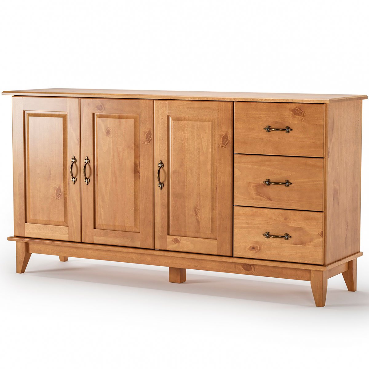 Buffet Aparador Madeira Maciça 3 Portas 3 Gavetas 156 cm Bella Carvalho Fosco