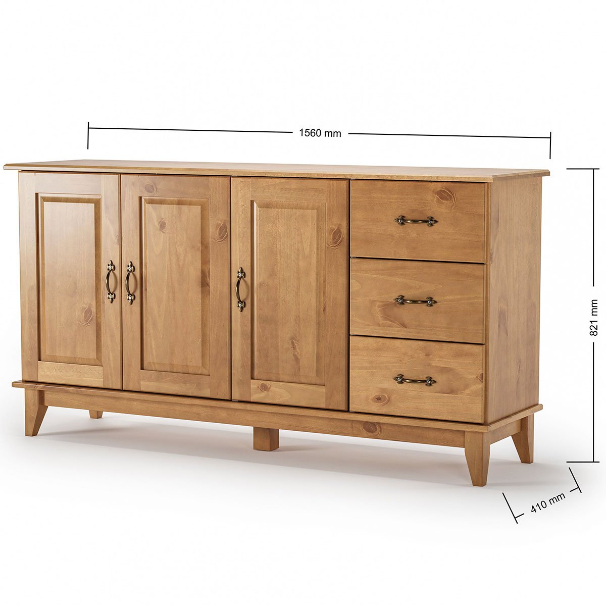 Buffet Aparador Madeira Maciça 3 Portas 3 Gavetas 156 cm Bella Carvalho Fosco