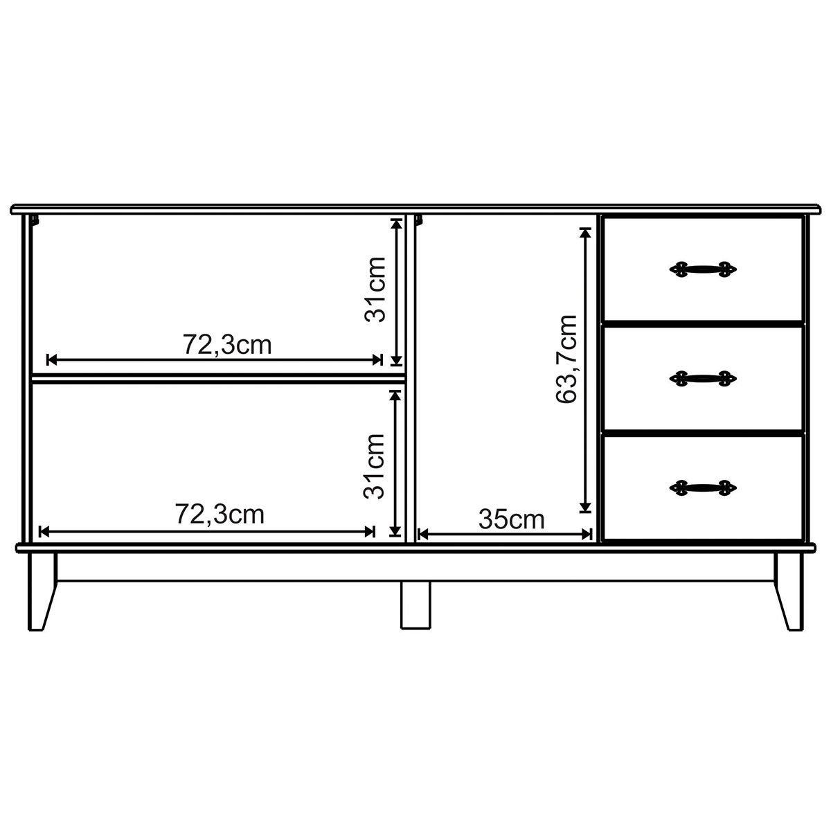 Buffet Aparador Madeira Maciça 3 Portas 3 Gavetas 156 cm Bella Carvalho Fosco