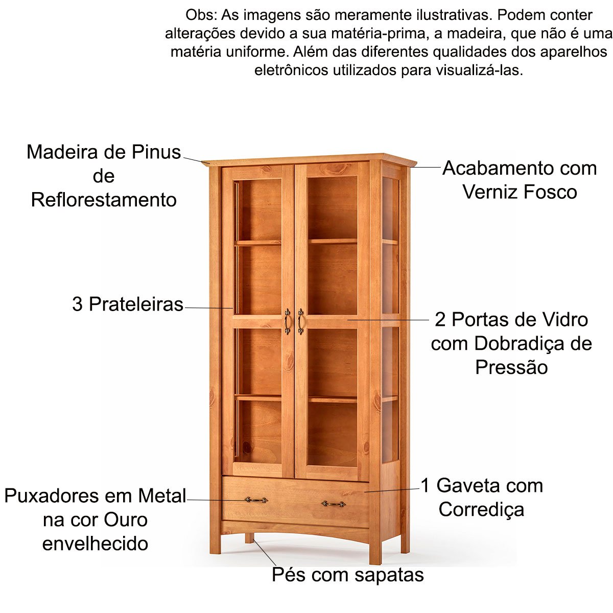 Cristaleira 2 Portas de Vidro e Buffet Aparador 156 cm Bella Castanho Fosco