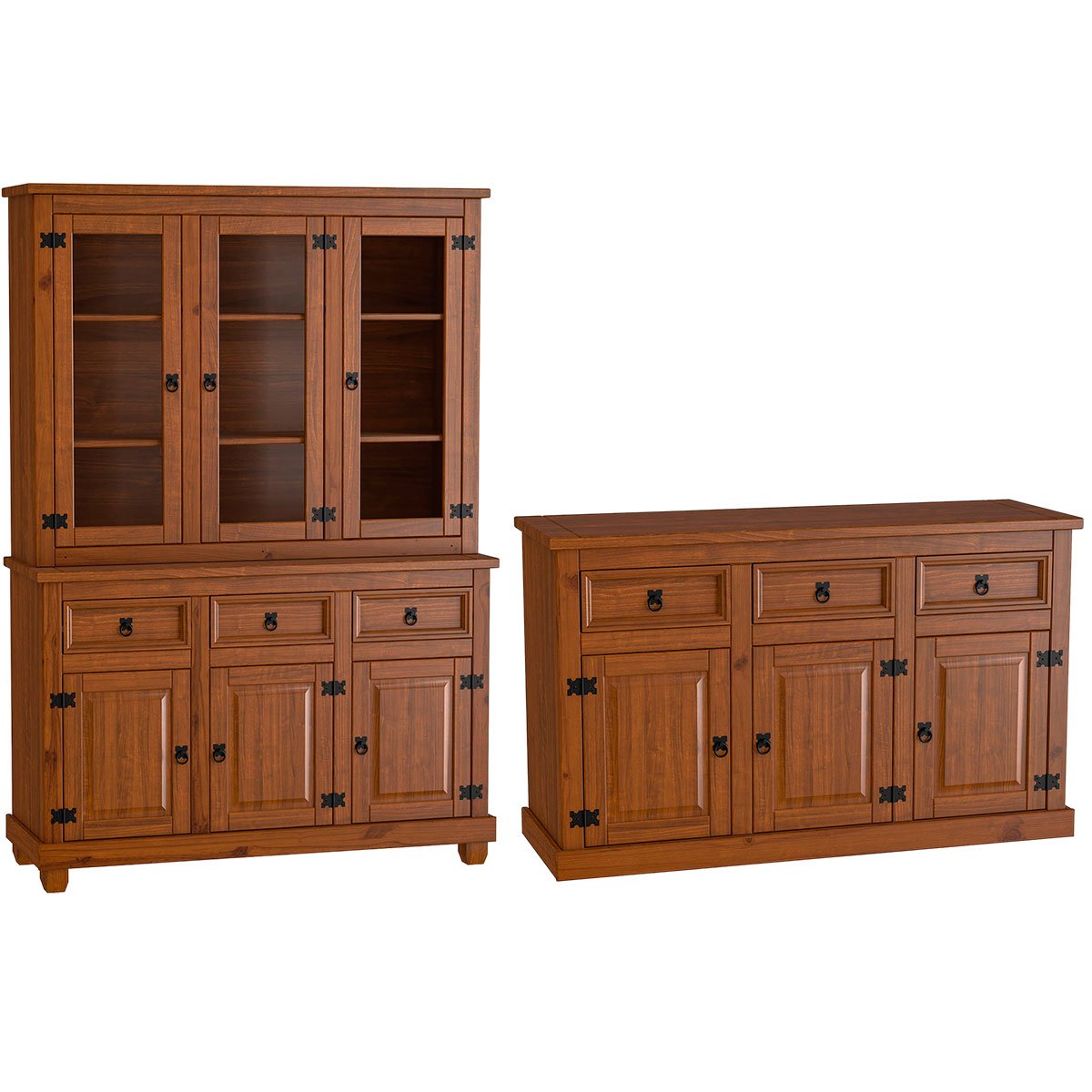 Cristaleira 6 Pts Balcão Buffet 3 Pts 100% Madeira Imperial Imbuia Fosco