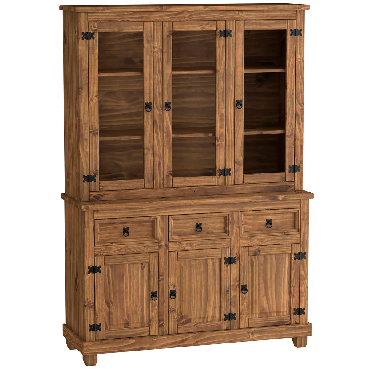 Cristaleira de Madeira 6 Portas com Vidro e Pés Rustic Line Cera