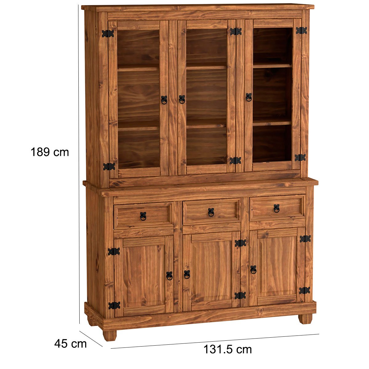 Cristaleira de Madeira 6 Portas com Vidro e Pés Rustic Line Cera