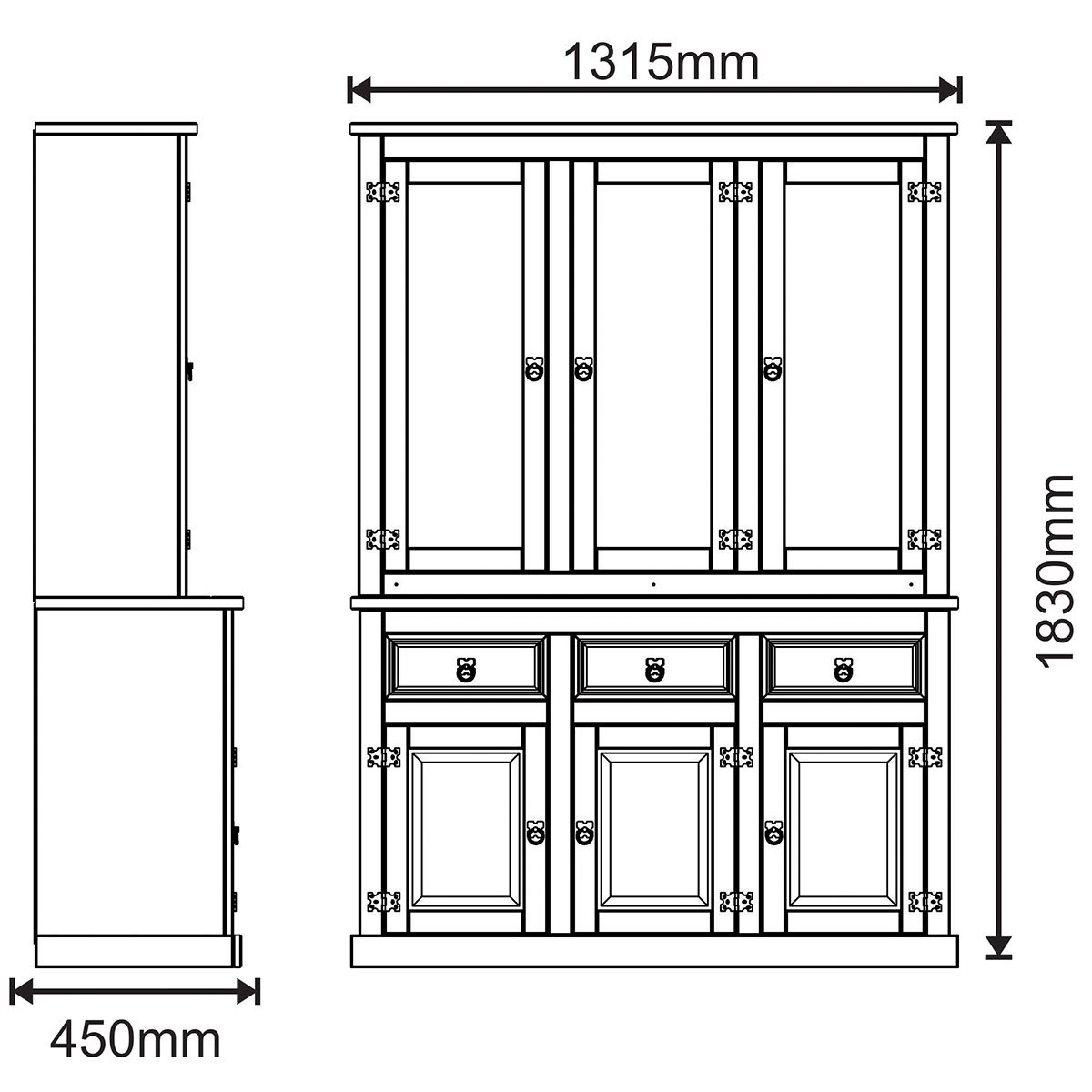 Cristaleira de Madeira 6 Portas com Vidro e Pés Rustic Line Cera