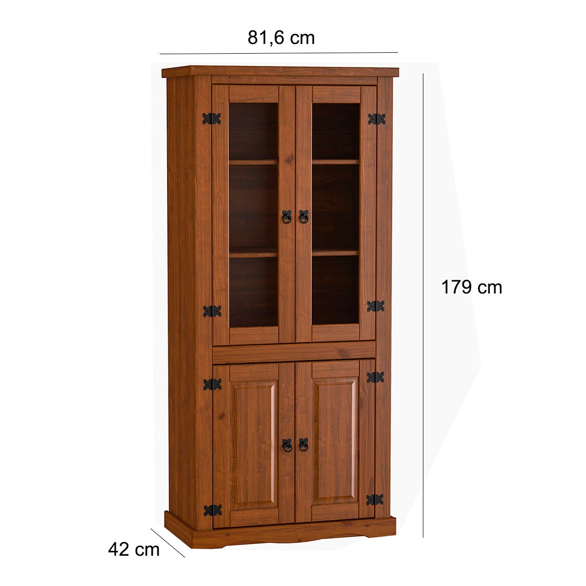 Estante Cristaleira 4 Portas com Vidro 100% Madeira Imperial Imbuia Fosco