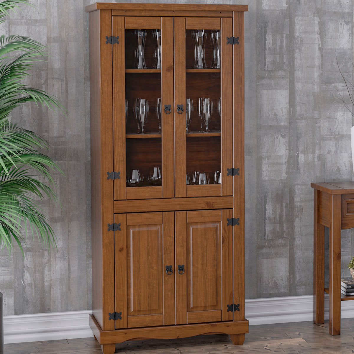 Estante Cristaleira 4 Portas com Vidro 100% Madeira Imperial Imbuia Fosco