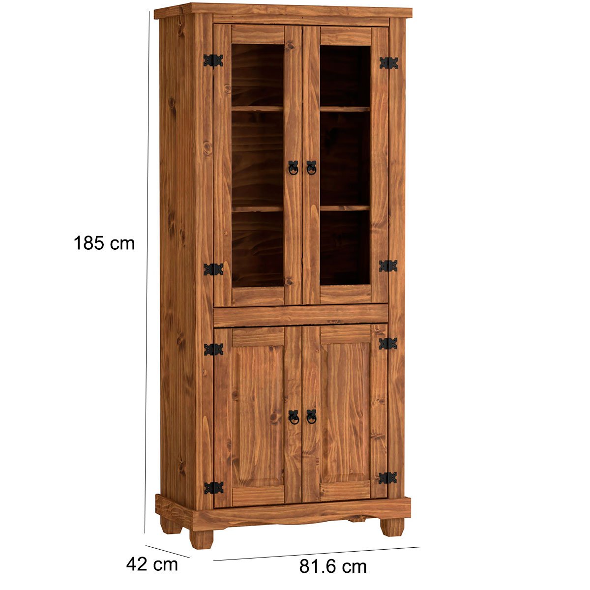 Estante Cristaleira 4 Portas com Vidro e Pés  Rustic Line Cera