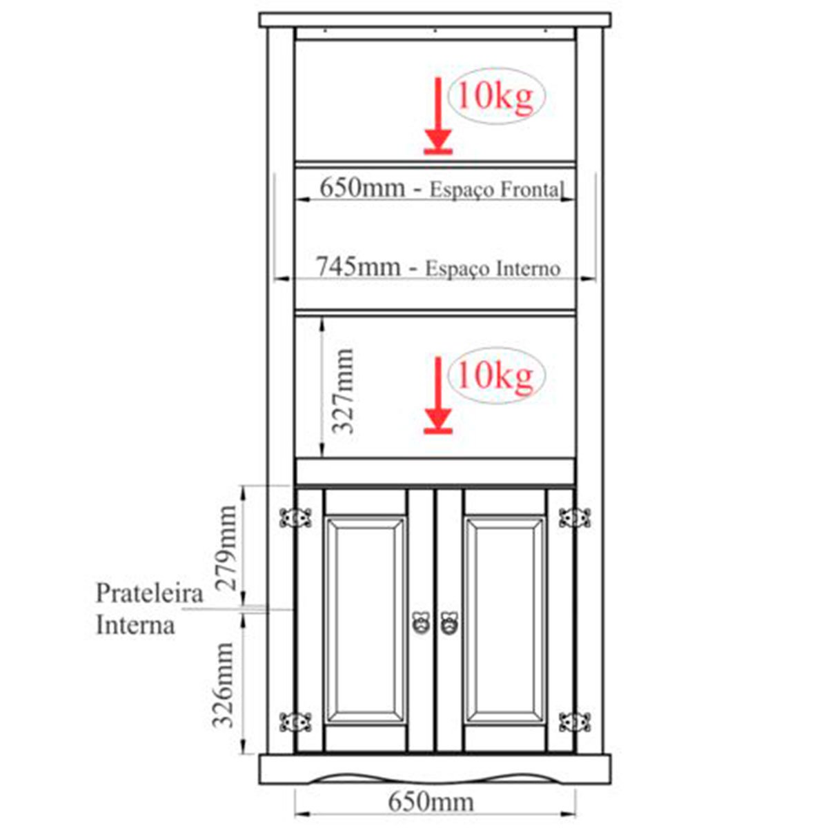 Estante Cristaleira 4 Portas com Vidro e Pés  Rustic Line Cera