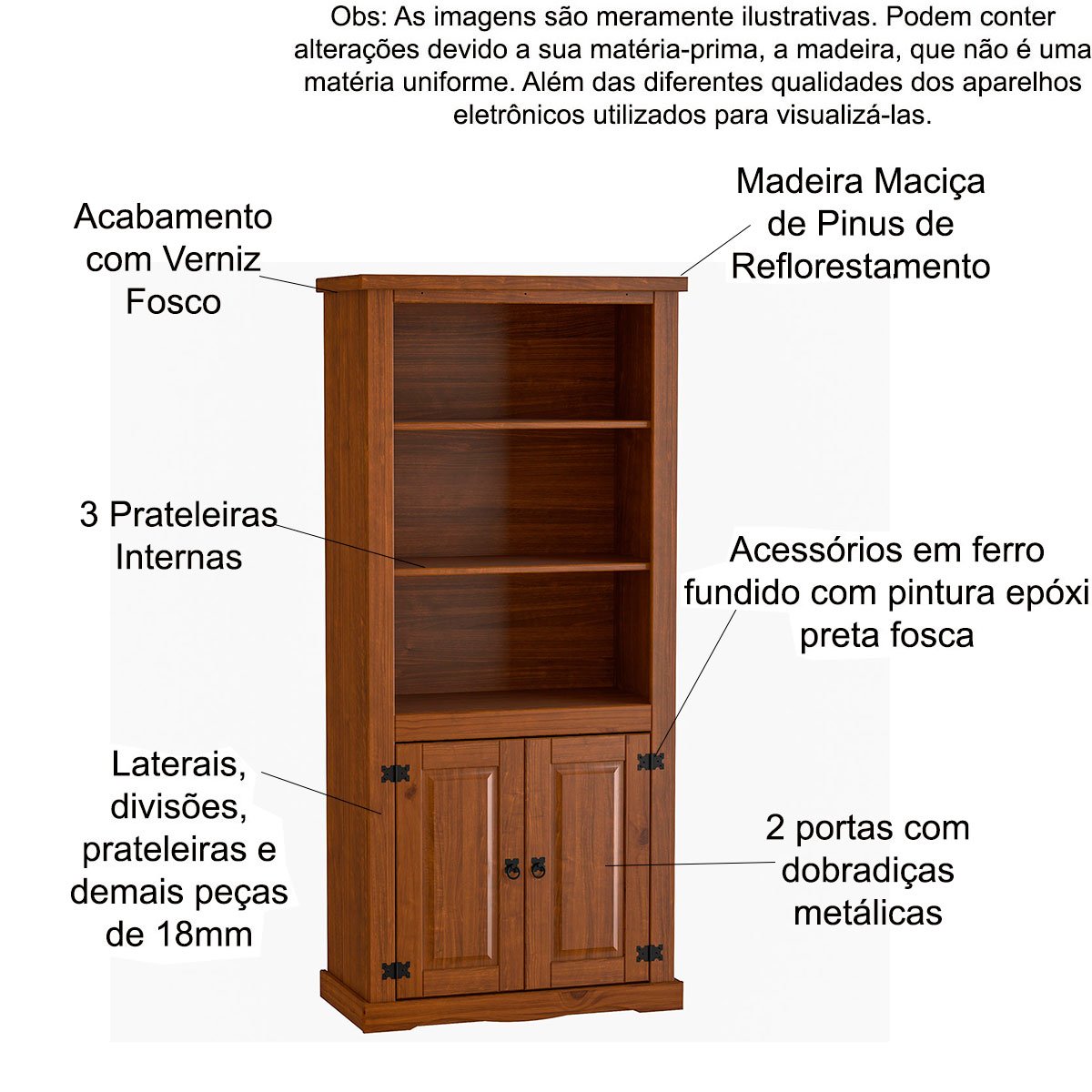Estante Livreiro 2 Portas 100% Madeira Imperial Imbuia Fosco