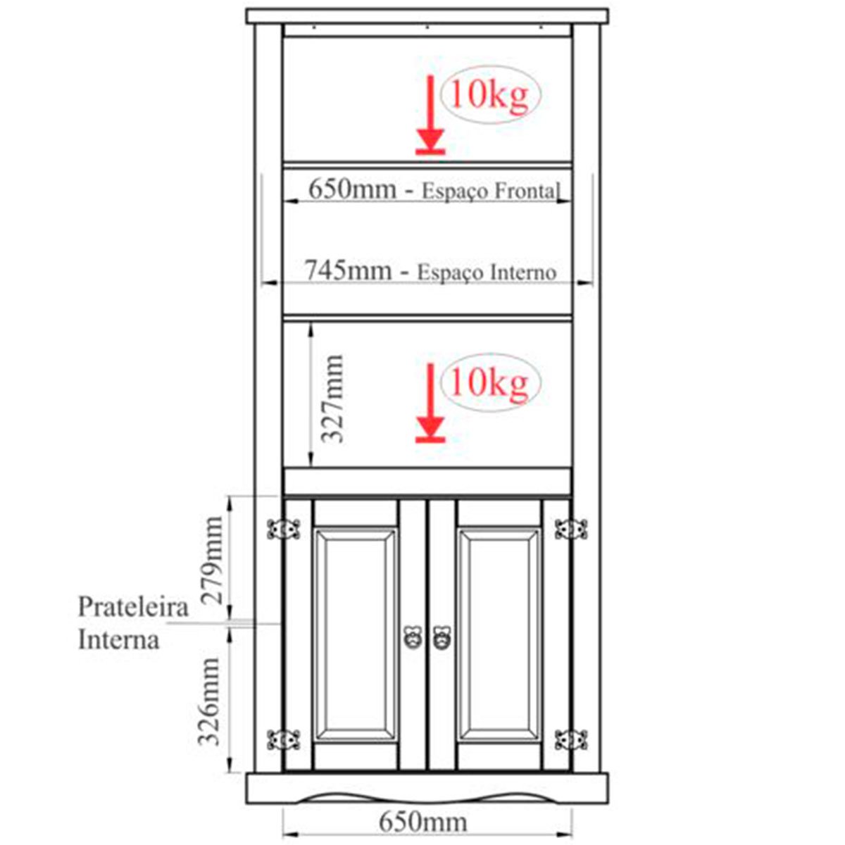 Estante Livreiro 2 Portas 100% Madeira Rustic Line Cera