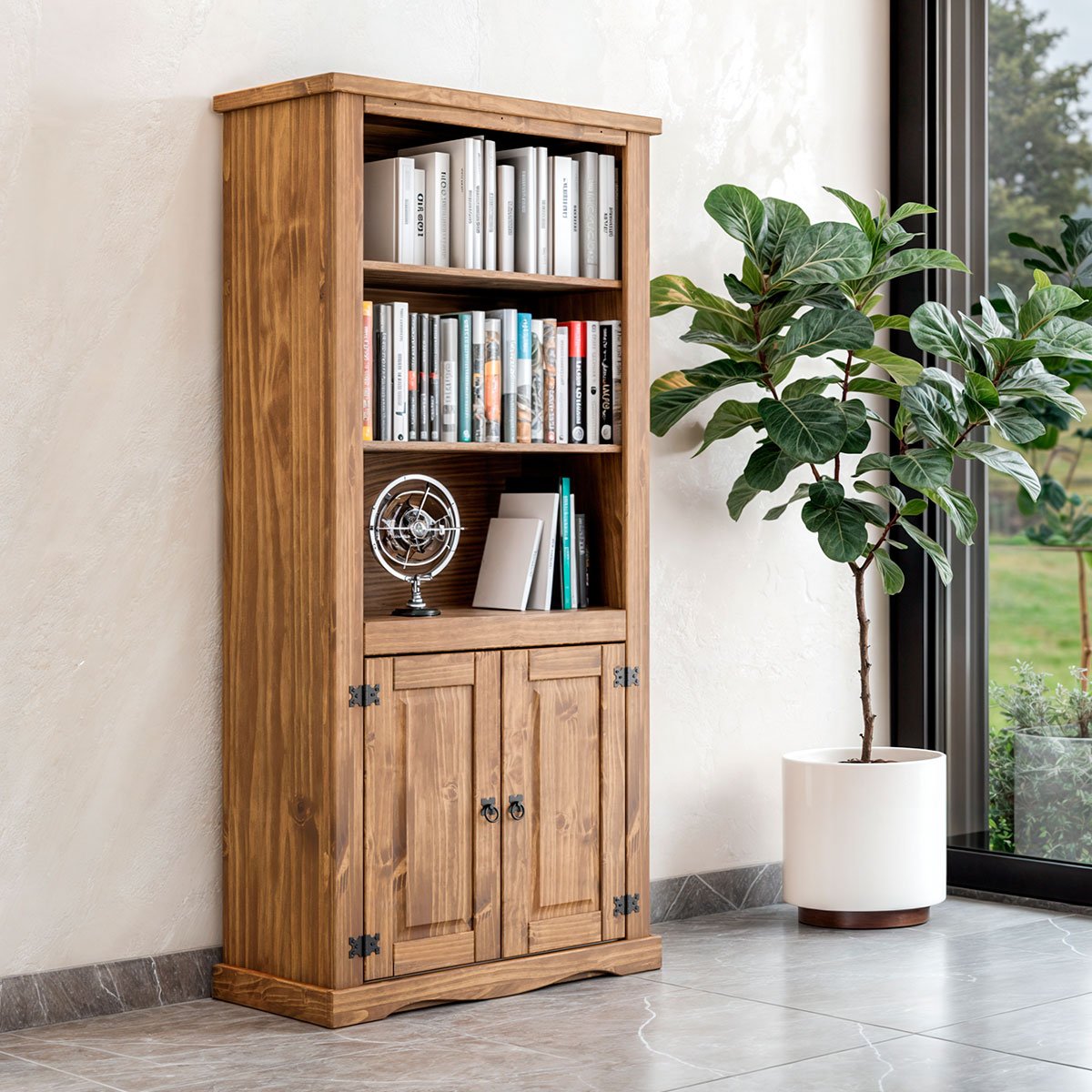 Estante Livreiro 2 Portas 100% Madeira Rustic Line Cera
