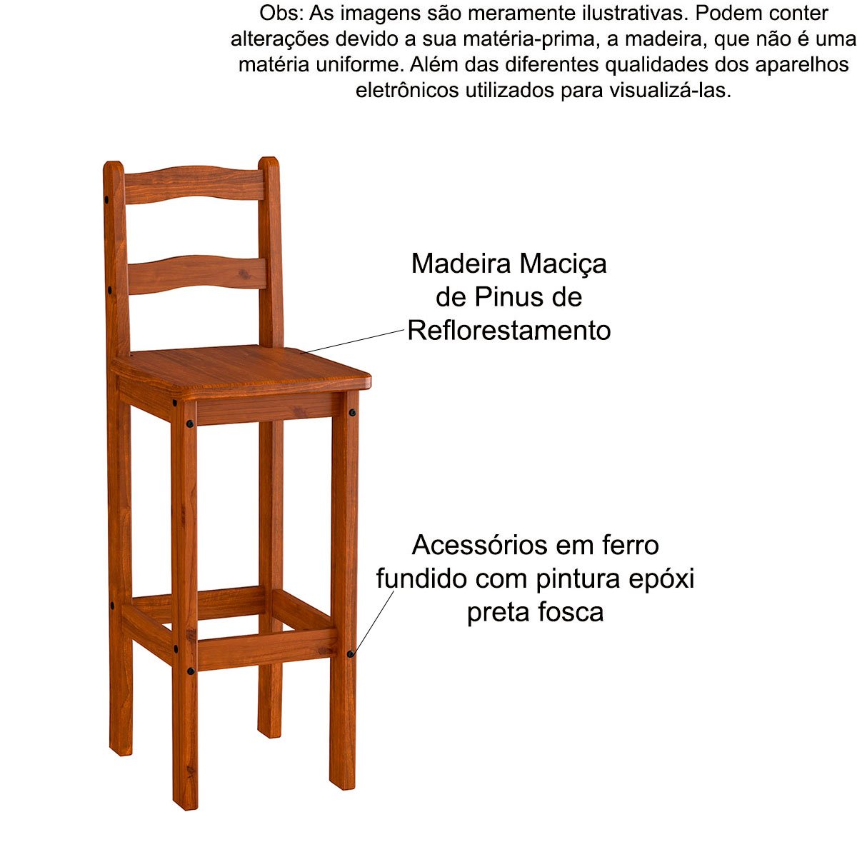 Kit 2 Banquetas para Bancada Madeira Maciça Imperial Imbuia Fosco
