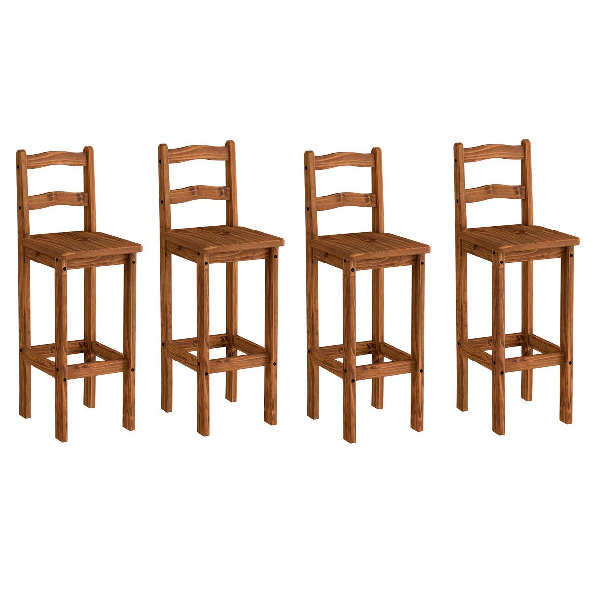 Kit 4 Banquetas para Bancada Madeira Maciça Rustic Line Cera