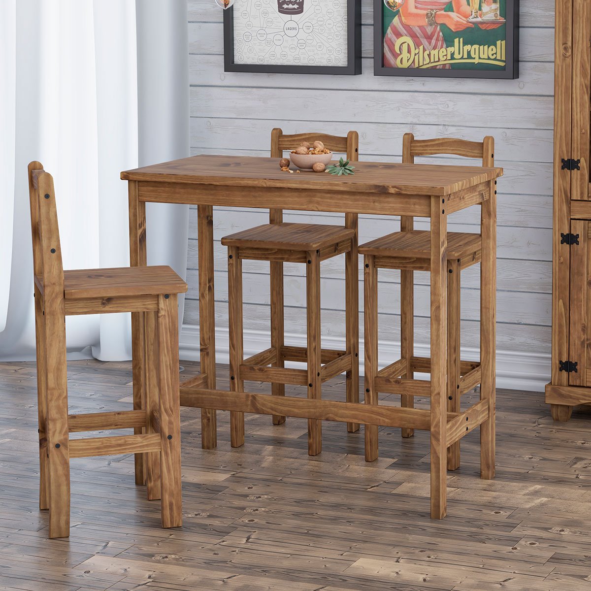 Kit 4 Banquetas para Bancada Madeira Maciça Rustic Line Cera