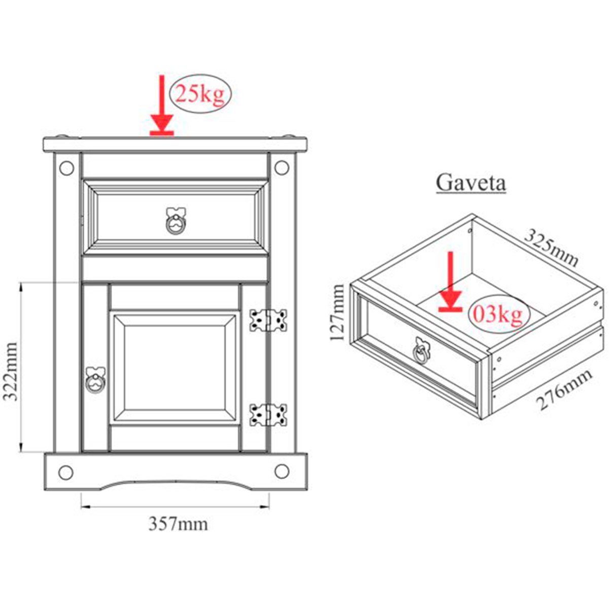 Mesa de Cabeceira 1 Gaveta e 1 Porta Madeira Rustic Line Cera