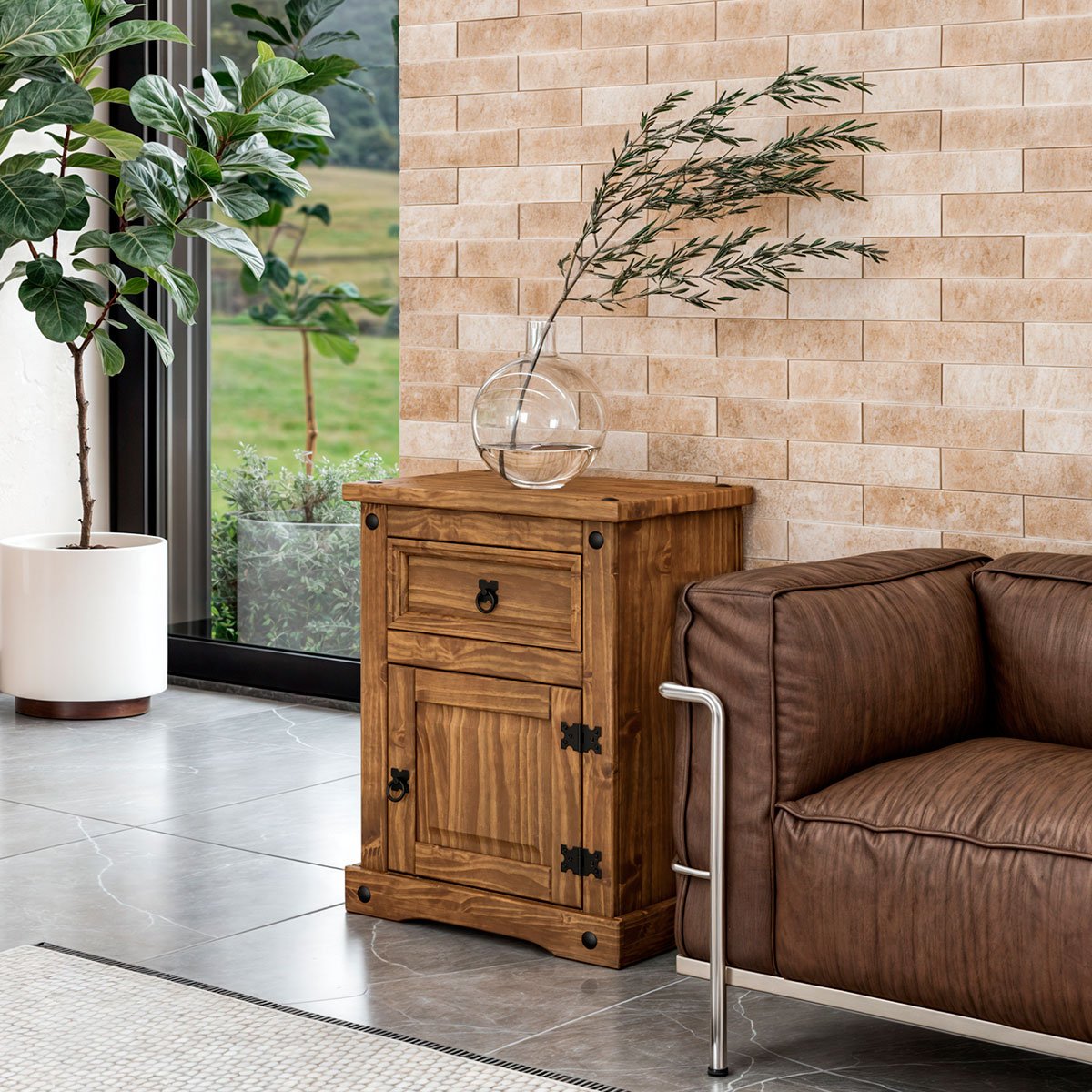 Mesa de Cabeceira 1 Gaveta e 1 Porta Madeira Rustic Line Cera