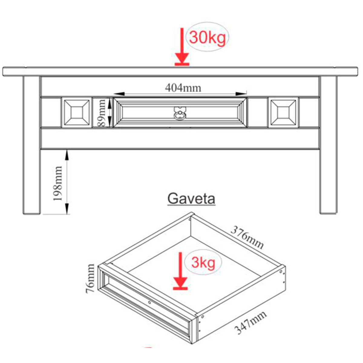 Mesa de Centro 1 Gaveta 100% Madeira Maciça Rustic Line Cera