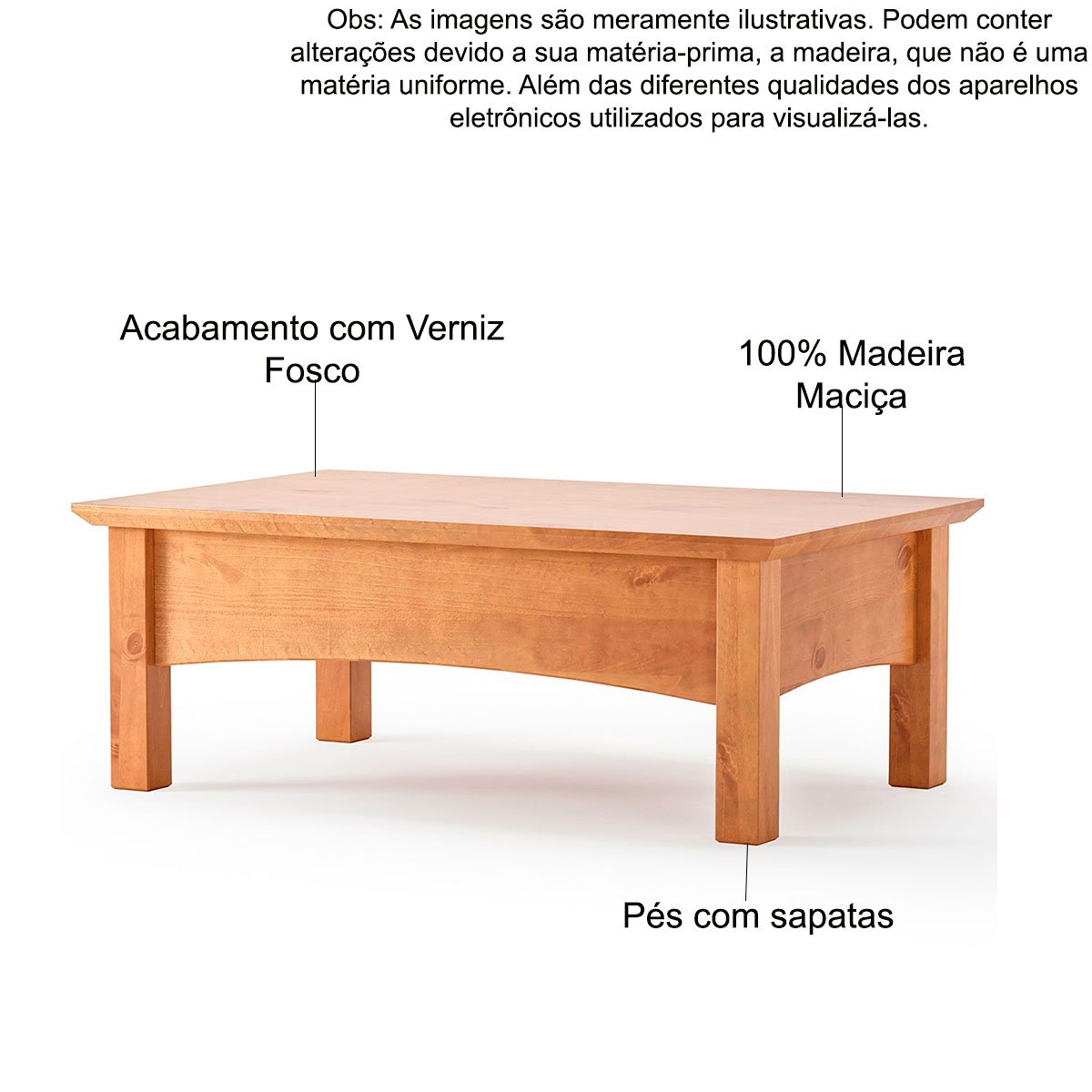 Mesa de Centro para Sala de Estar 100% Madeira Maciça Bella Carvalho Fosco