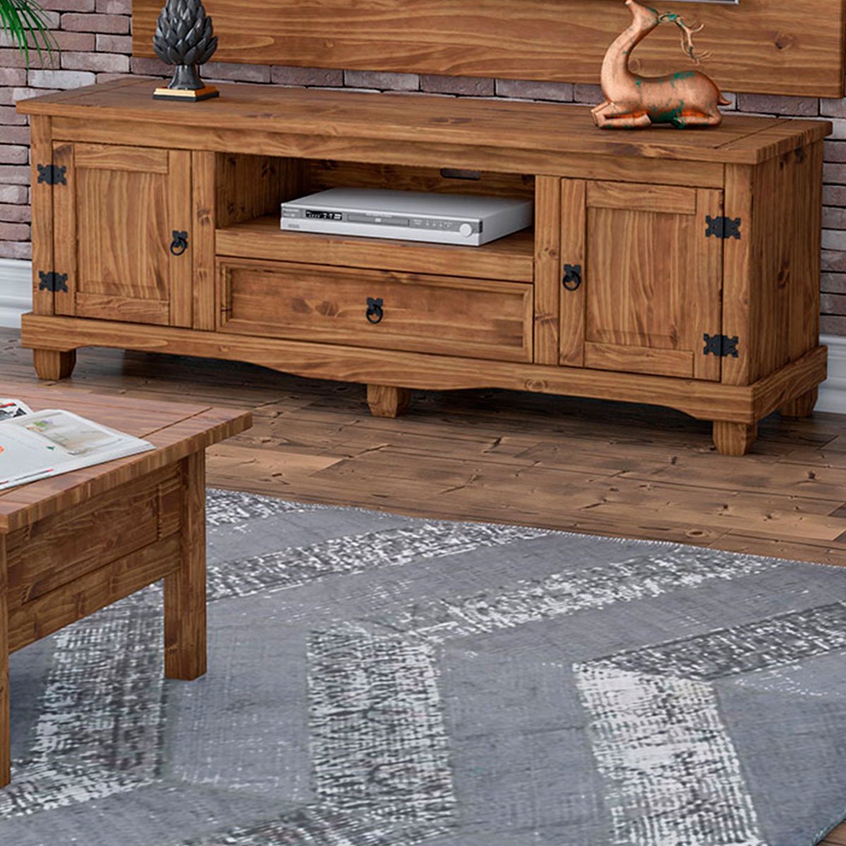 Rack p TV 50 Polegadas 2 Pts c/ Pés 100% Madeira Rustic Line Cera
