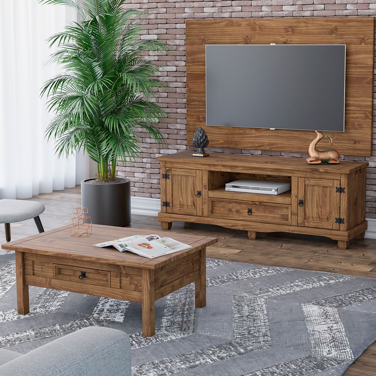 Rack p TV 50 Polegadas c/ Pés e Mesa de Centro Rustic Line Cera