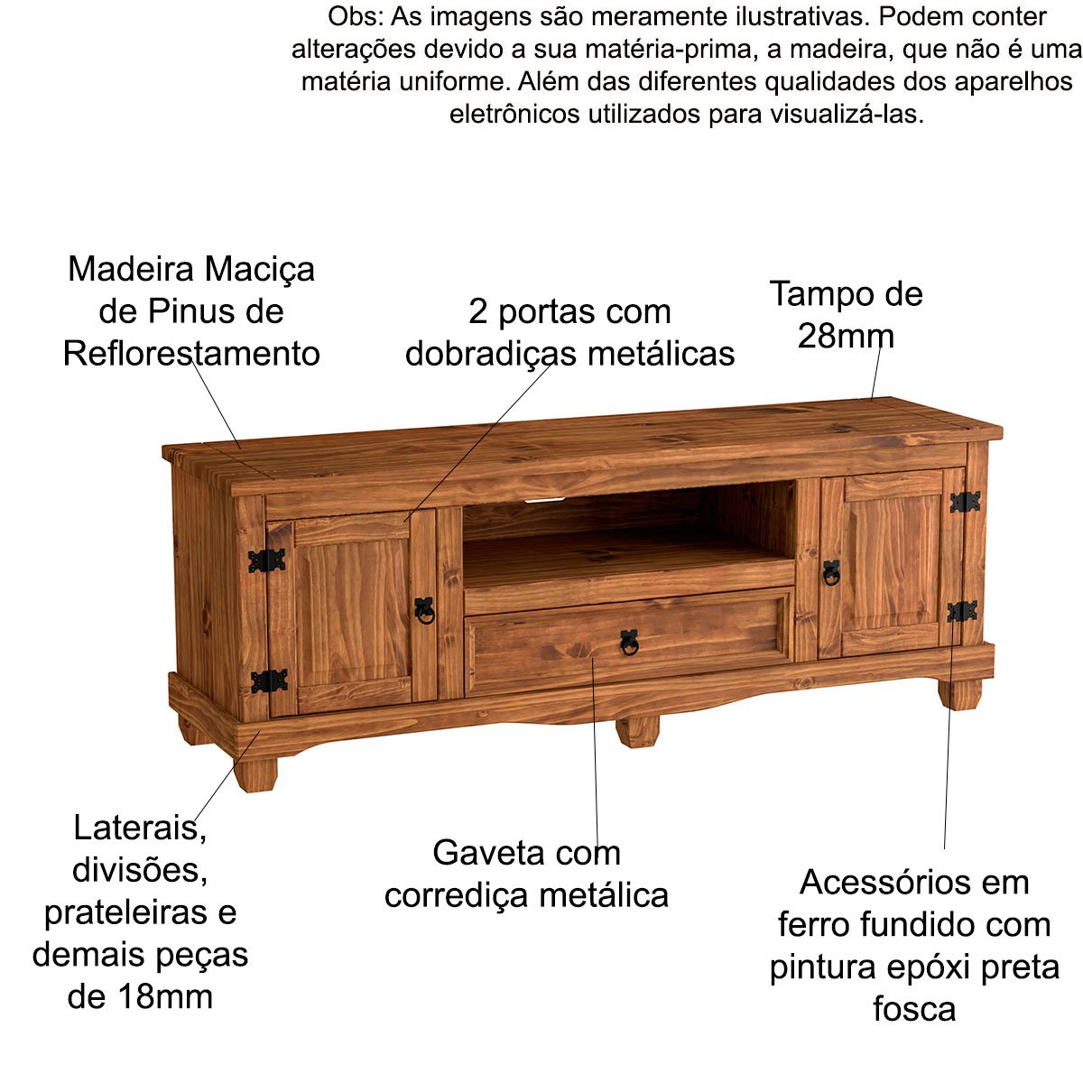 Rack p TV 50 Polegadas c/ Pés e Mesa de Centro Rustic Line Cera