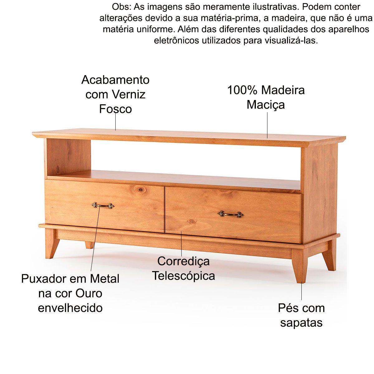 Rack p/ TV 55 Polegadas e Mesa de Centro 100% Madeira Bella Carvalho Fosco