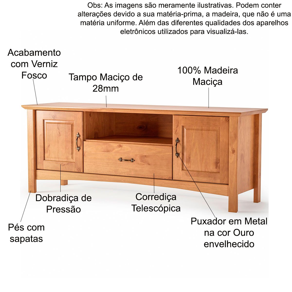 Rack p/ TV 60 Polegadas e Mesa de Centro 100% Madeira Bella Carvalho Fosco