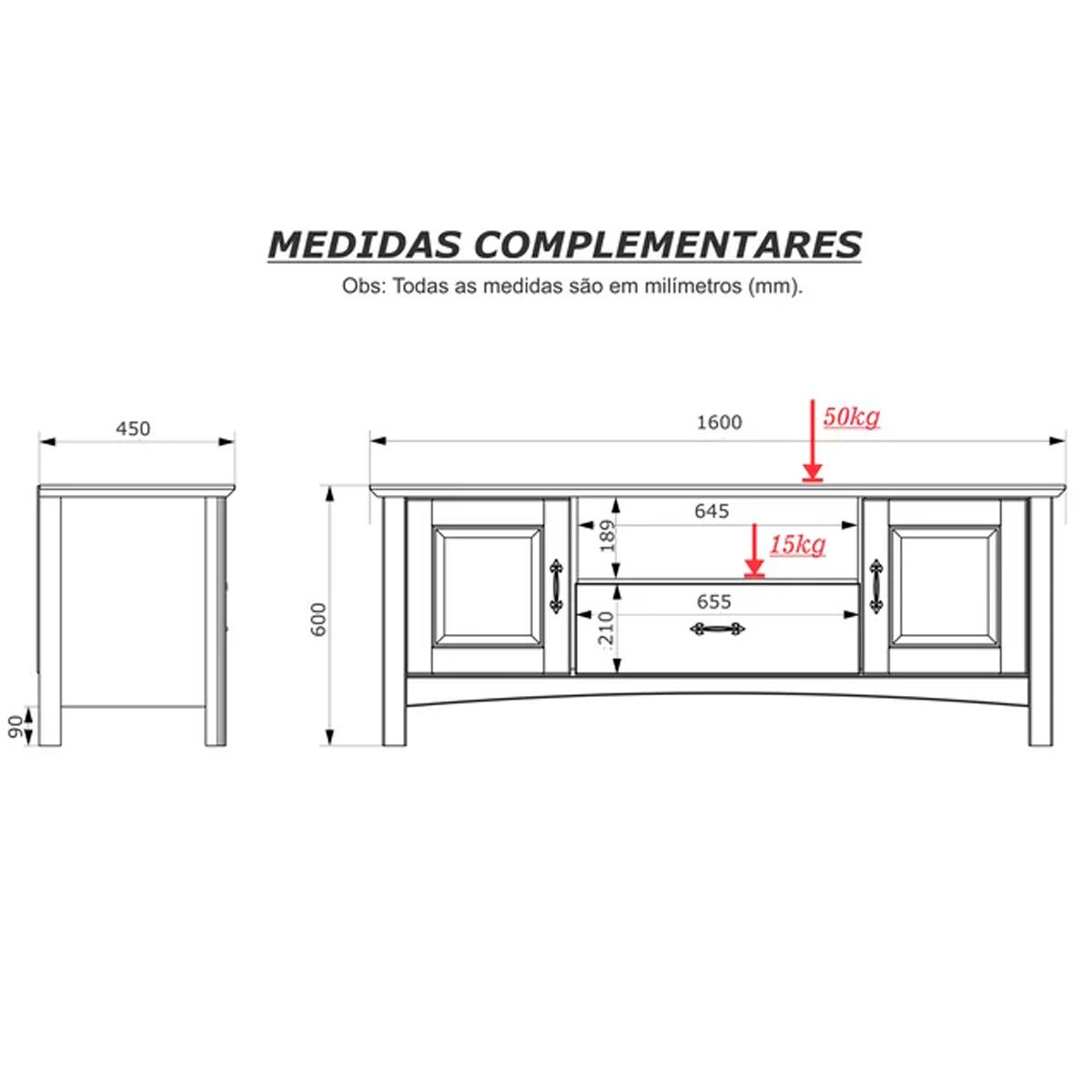 Rack para TV 60 Polegadas 2 Portas 100% Madeira Maciça Bella Carvalho Fosco