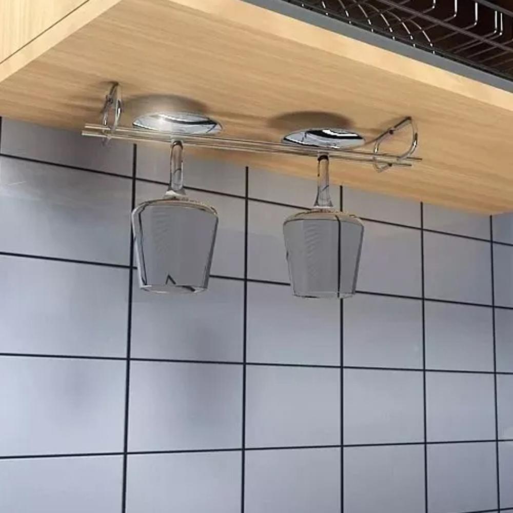 2 Suporte Organizador De Armário Porta Taças Cromado 35cm