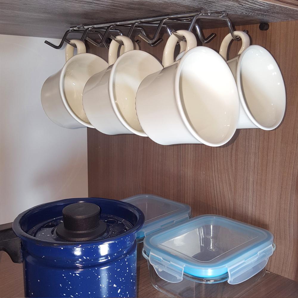 2 Suportes Porta Xícaras Fixar Armário Organizador Cozinha